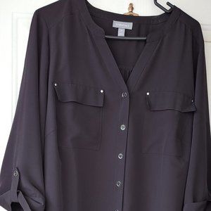 Essentials Black polyester shirt. 100% polyester but feels like silk, size 1X,